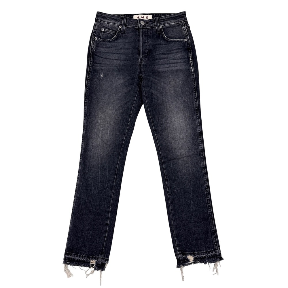 AMO Jeans Womens Size 26 Black Babe Rascal High Rise Slim Fit Raw Hem Stretch